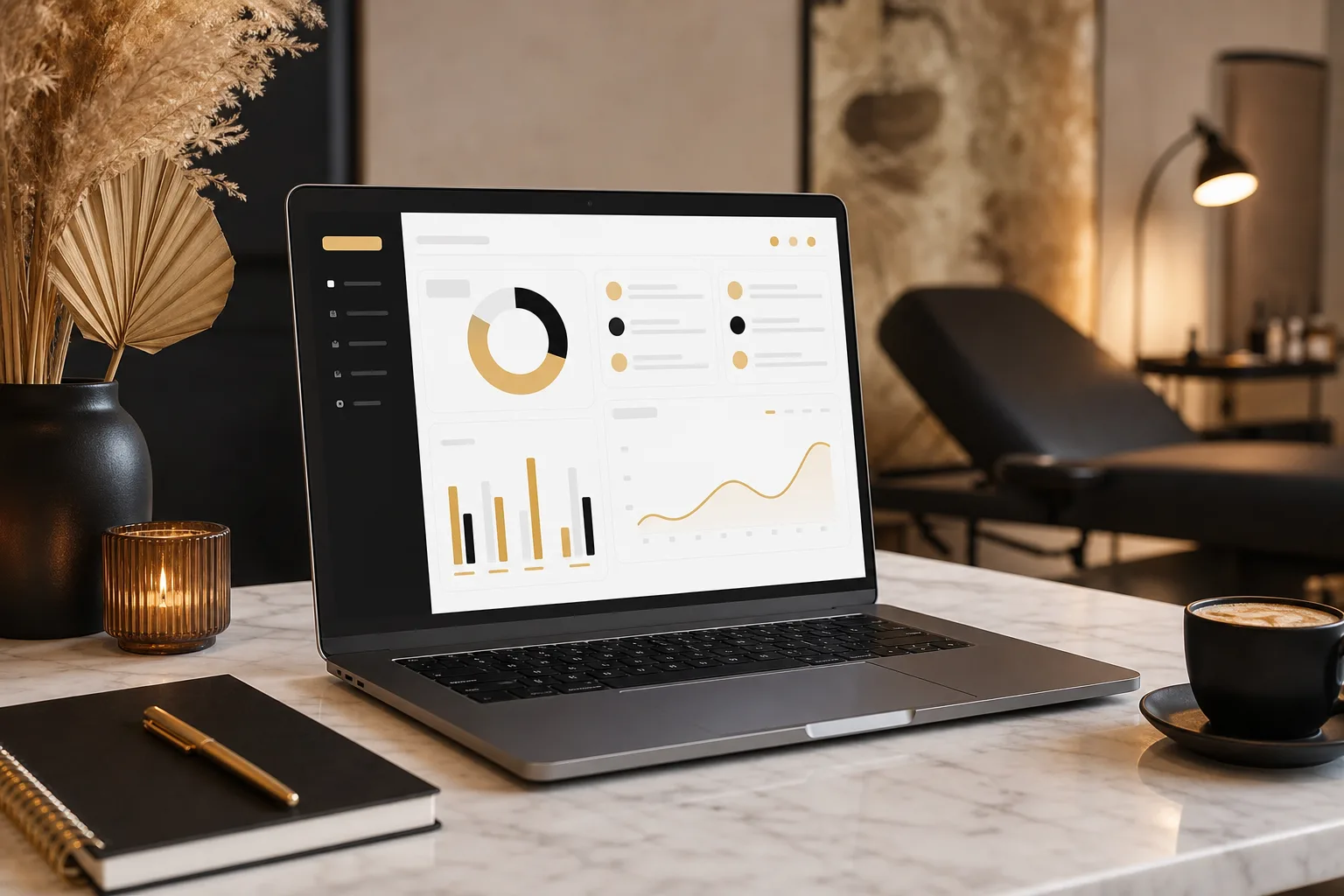 Panel de software de gestión para centros estéticos en un ordenador de recepción